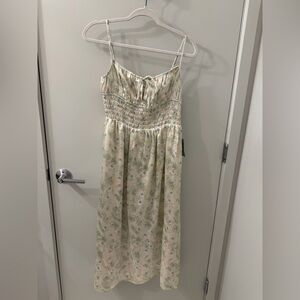 Astr Floral Cream and Light Green Midi Dress
